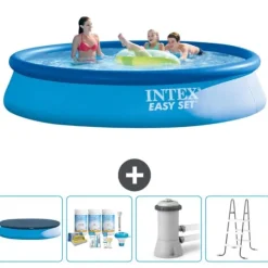 New Intex rund oppustelig let sæt swimmingpool - 396 x 84 cm - Blå - Inkluderet tilbehør CB6 Pooler