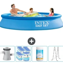 Pooler^Intex rund oppustelig let sæt swimmingpool - 305 x 61 cm - Blå - Inklusive Tilbehør CB96