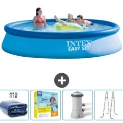 Pooler^Intex rund oppustelig let sæt swimmingpool - 396 x 84 cm - Blå - Inkluderet tilbehør CB13