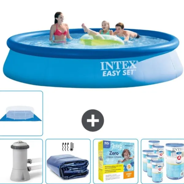Best Intex rund oppustelig let sæt swimmingpool - 396 x 84 cm - Blå - Inklusive Tilbehør CB22 Pooler