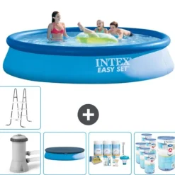 Pooler^Intex rund oppustelig let sæt swimmingpool - 396 x 84 cm - Blå - Inklusive Tilbehør CB20
