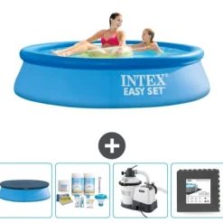Pooler^Intex rund oppustelig let sæt swimmingpool - 244 x 61 cm - blå - inkluderet tilbehør CB61