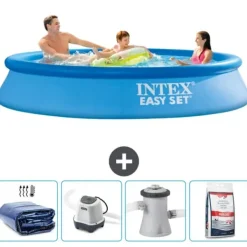 Clearance Intex rund oppustelig let sæt swimmingpool - 305 x 61 cm - blå - inkluderet tilbehør CB54 Pooler