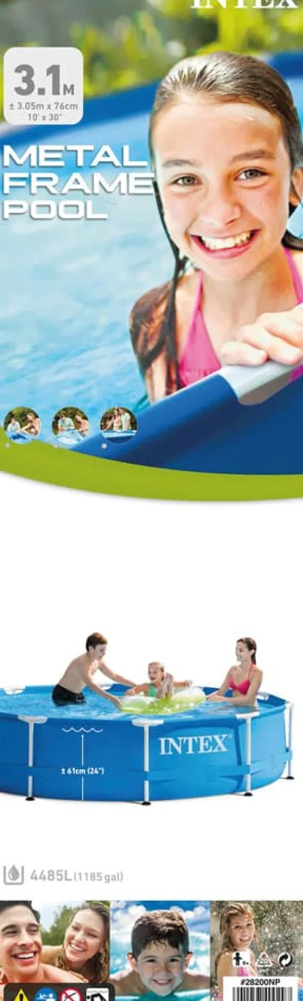 Clearance Intex svømmebassin - Metalramme - 305 x 76 cm - Inklusiv solsejl Pooler