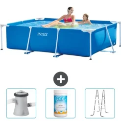 Hot Intex svømmebassin med rektangulær ramme - 220 x 150 x 60 cm - Blå - Inkluderet tilbehør CB84 Pooler