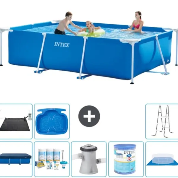 Pooler^Intex svømmebassin med rektangulær ramme - 300 x 200 x 75 cm - Blå - Inkluderet tilbehør A201