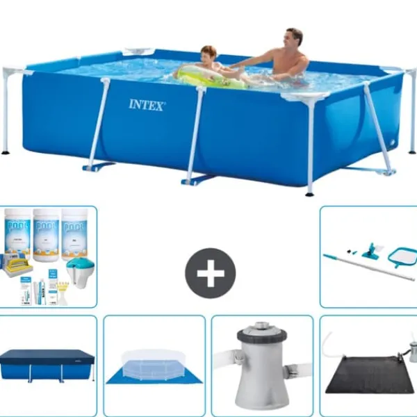 Clearance Intex svømmebassin med rektangulær ramme - 260 x 160 x 65 cm - Blå - Inkluderet tilbehør CB97 Pooler