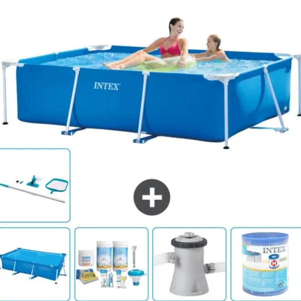 Sale Intex svømmebassin med rektangulær ramme - 220 x 150 x 60 cm - Blå - Inkluderet tilbehør A9 Pooler