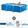 Pooler^Intex svømmebassin med rektangulær ramme - 260 x 160 x 65 cm - Blå - Inkluderet tilbehør CB1
