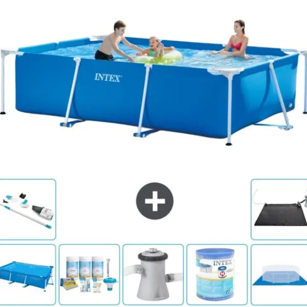 Best Intex svømmebassin med rektangulær ramme - 300 x 200 x 75 cm - Blå - Inkluderet tilbehør A225 Pooler