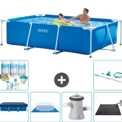 Pooler^Intex svømmebassin med rektangulær ramme - 260 x 160 x 65 cm - Blå - Inkluderet tilbehør CB97