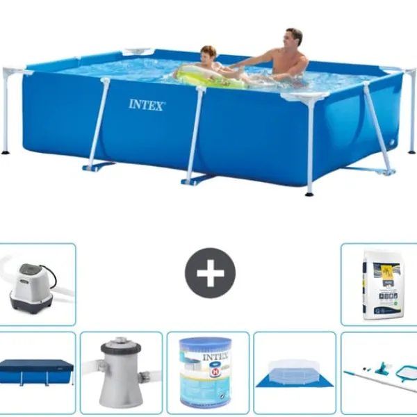 Pooler^Intex svømmebassin med rektangulær ramme - 260 x 160 x 65 cm - Blå - Inkluderet tilbehør A95