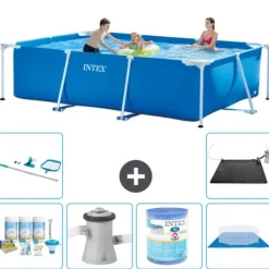 Pooler^Intex svømmebassin med rektangulær ramme - 300 x 200 x 75 cm - Blå - Inkluderet tilbehør A198
