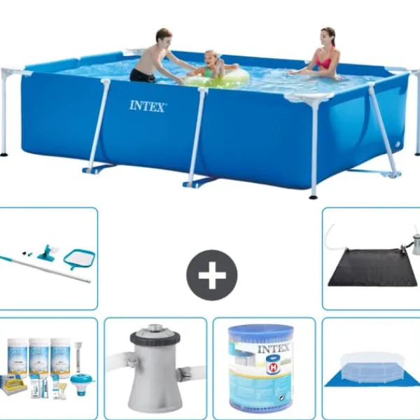 Pooler^Intex svømmebassin med rektangulær ramme - 300 x 200 x 75 cm - Blå - Inkluderet tilbehør A198