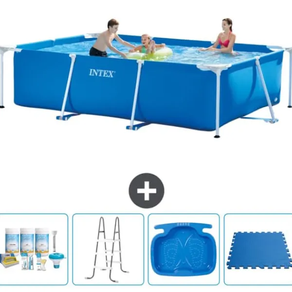 Sale Intex svømmebassin med rektangulær ramme - 300 x 200 x 75 cm - Blå - Inkluderet tilbehør A186 Pooler