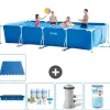 Pooler^Intex svømmebassin med rektangulær ramme - 450 x 220 x 84 cm - Blå - Inkluderet tilbehør A246
