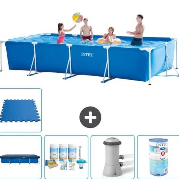 Pooler^Intex svømmebassin med rektangulær ramme - 450 x 220 x 84 cm - Blå - Inkluderet tilbehør A246