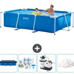 Pooler^Intex svømmebassin med rektangulær ramme - 260 x 160 x 65 cm - Blå - Inkluderet tilbehør CB63
