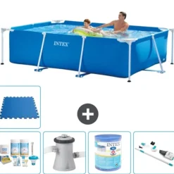Intex svømmebassin med rektangulær ramme - 260 x 160 x 65 cm - Blå - Inkluderet tilbehør A134 Pooler
