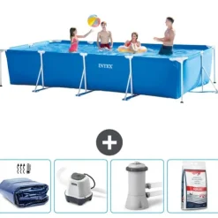 Online Intex svømmebassin med rektangulær ramme - 450 x 220 x 84 cm - Blå - Inkluderet tilbehør CB54 Pooler