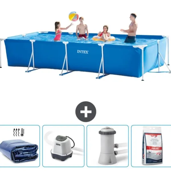 Online Intex svømmebassin med rektangulær ramme - 450 x 220 x 84 cm - Blå - Inkluderet tilbehør CB54 Pooler