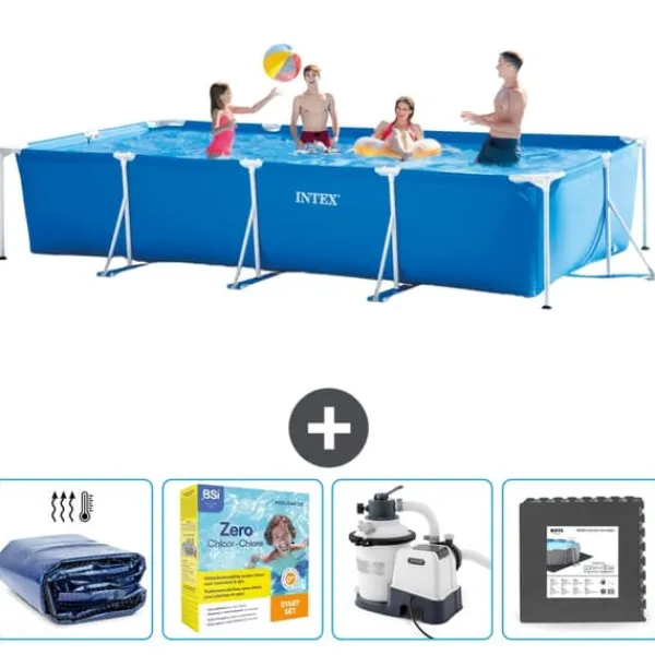 Pooler^Intex svømmebassin med rektangulær ramme - 450 x 220 x 84 cm - Blå - Inkluderet tilbehør CB68