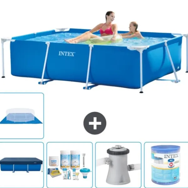 Outlet Intex svømmebassin med rektangulær ramme - 220 x 150 x 60 cm - Blå - Inkluderet tilbehør A5 Pooler