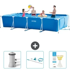 Sale Intex svømmebassin med rektangulær ramme - 450 x 220 x 84 cm - Blå - Inkluderet tilbehør CB82 Pooler