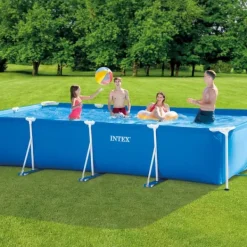 Sale Intex svømmebassin med rektangulær ramme - 450 x 220 x 84 cm - Blå - Inkluderet tilbehør CB82 Pooler