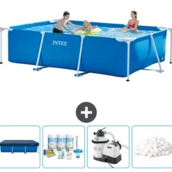 Sale Intex svømmebassin med rektangulær ramme - 300 x 200 x 75 cm - Blå - Inkluderet tilbehør CB63 Pooler