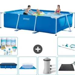 Intex svømmebassin med rektangulær ramme - 300 x 200 x 75 cm - Blå - Inkluderet tilbehør CB97 Pooler