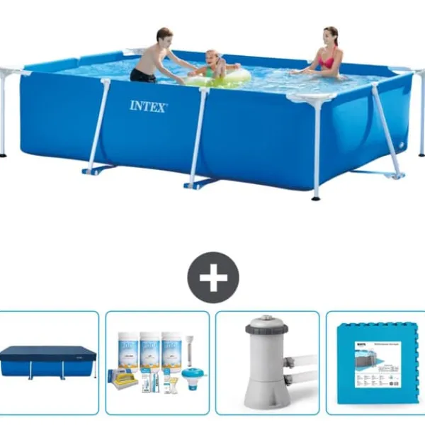 Clearance Intex svømmebassin med rektangulær ramme - 300 x 200 x 75 cm - Blå - Inkluderet tilbehør CB2 Pooler