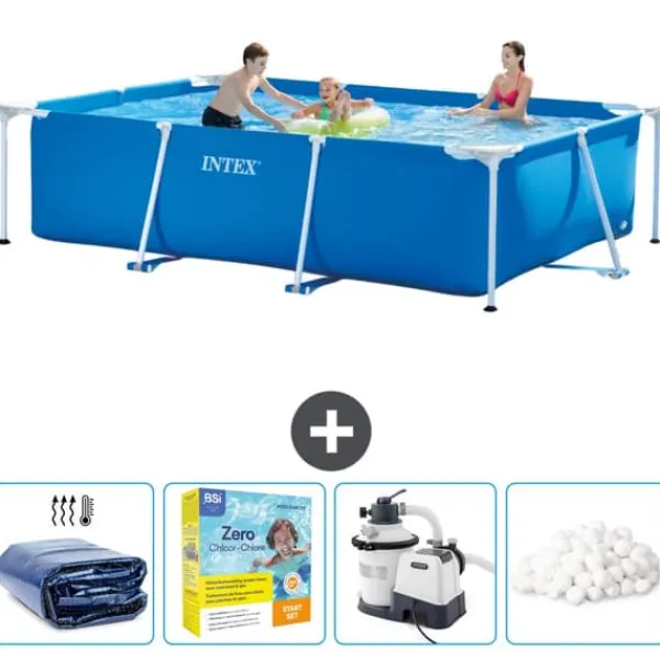 Clearance Intex svømmebassin med rektangulær ramme - 300 x 200 x 75 cm - Blå - Inkluderet tilbehør CB70 Pooler