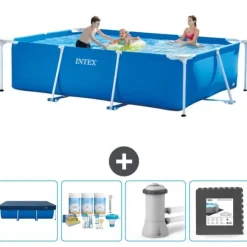 Pooler^Intex svømmebassin med rektangulær ramme - 300 x 200 x 75 cm - Blå - Inkluderet tilbehør CB3