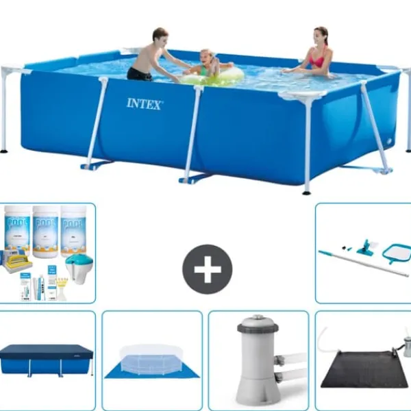 Sale Intex svømmebassin med rektangulær ramme - 300 x 200 x 75 cm - Blå - Inkluderet tilbehør CB97 Pooler