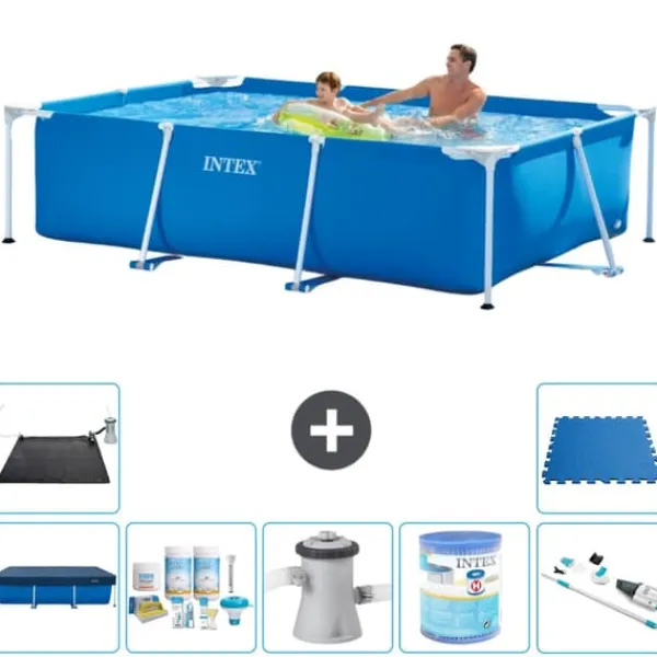 Pooler^Intex svømmebassin med rektangulær ramme - 260 x 160 x 65 cm - Blå - Inkluderet tilbehør A109