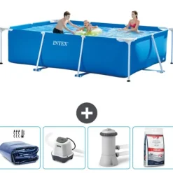 Pooler^Intex svømmebassin med rektangulær ramme - 300 x 200 x 75 cm - Blå - Inkluderet tilbehør CB54
