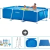 Clearance Intex svømmebassin med rektangulær ramme - 260 x 160 x 65 cm - Blå - Inkluderet tilbehør A105 Pooler