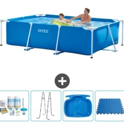 Clearance Intex svømmebassin med rektangulær ramme - 260 x 160 x 65 cm - Blå - Inkluderet tilbehør A105 Pooler