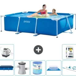 Pooler^Intex svømmebassin med rektangulær ramme - 220 x 150 x 60 cm - Blå - Inkluderet tilbehør A30
