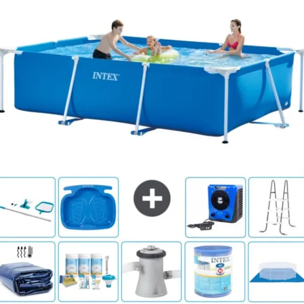 Pooler^Intex svømmebassin med rektangulær ramme - 300 x 200 x 75 cm - Blå - Inkluderet tilbehør A237