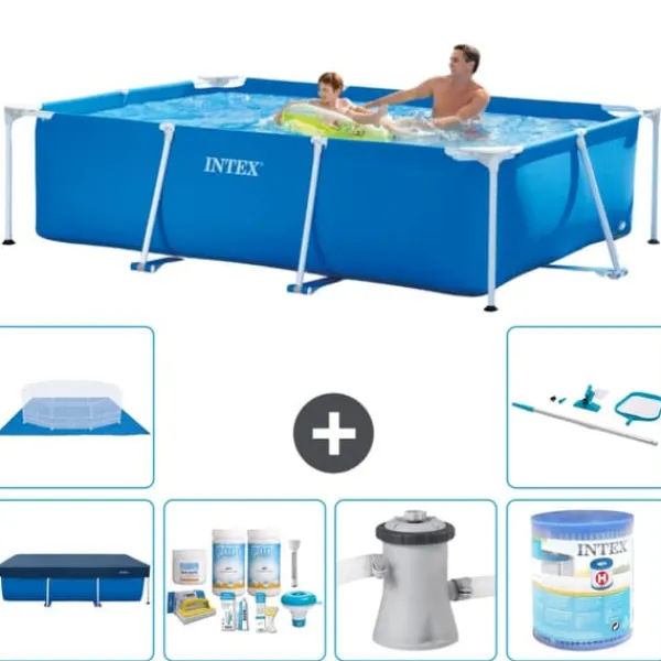 Online Intex svømmebassin med rektangulær ramme - 260 x 160 x 65 cm - Blå - Inkluderet tilbehør A116 Pooler