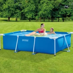 Discount Intex svømmebassin med rektangulær ramme - 220 x 150 x 60 cm - Blå - Inkluderet tilbehør A55 Pooler