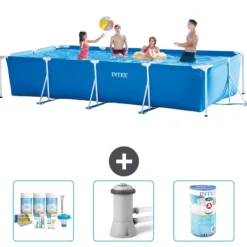 Hot Intex svømmebassin med rektangulær ramme - 450 x 220 x 84 cm - Blå - Inkluderet tilbehør A241 Pooler