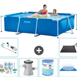 Pooler^Intex svømmebassin med rektangulær ramme - 220 x 150 x 60 cm - Blå - Inkluderet tilbehør A50