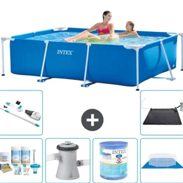 Pooler^Intex svømmebassin med rektangulær ramme - 220 x 150 x 60 cm - Blå - Inkluderet tilbehør A50