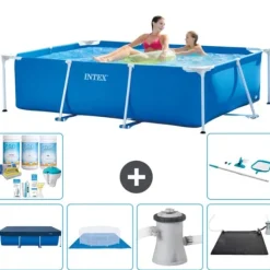 Discount Intex svømmebassin med rektangulær ramme - 220 x 150 x 60 cm - Blå - Inkluderet tilbehør CB97 Pooler