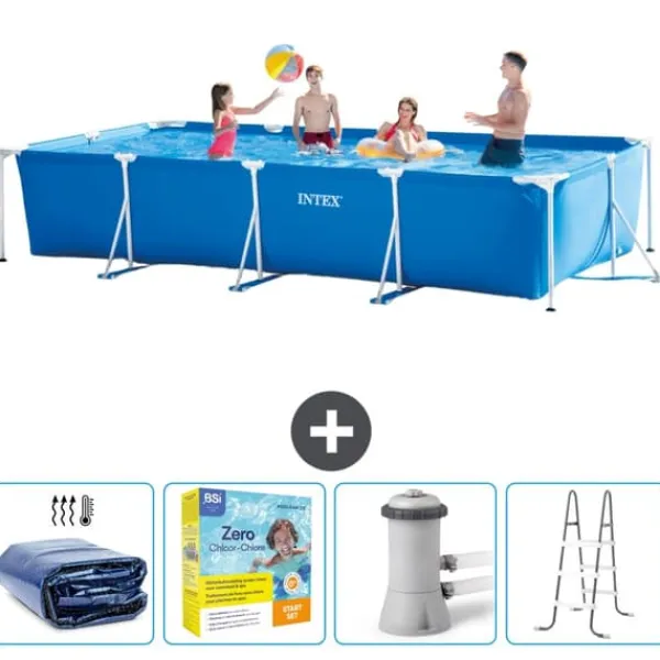 Best Intex svømmebassin med rektangulær ramme - 450 x 220 x 84 cm - Blå - Inkluderet tilbehør CB13 Pooler