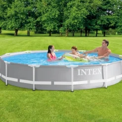 Sale Intex svømmebassin med rund prismeramme - 366 x 76 cm - Grå - Inkluderet tilbehør CB68 Pooler