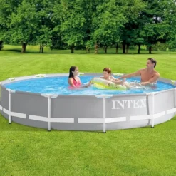 Pooler^Intex svømmebassin med rund prismeramme - 366 x 76 cm - Grå - Inklusive Tilbehør CB26